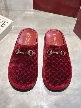 Gucci Burgundy Velvet GG Horsebit Slip‑On Mule Clogs